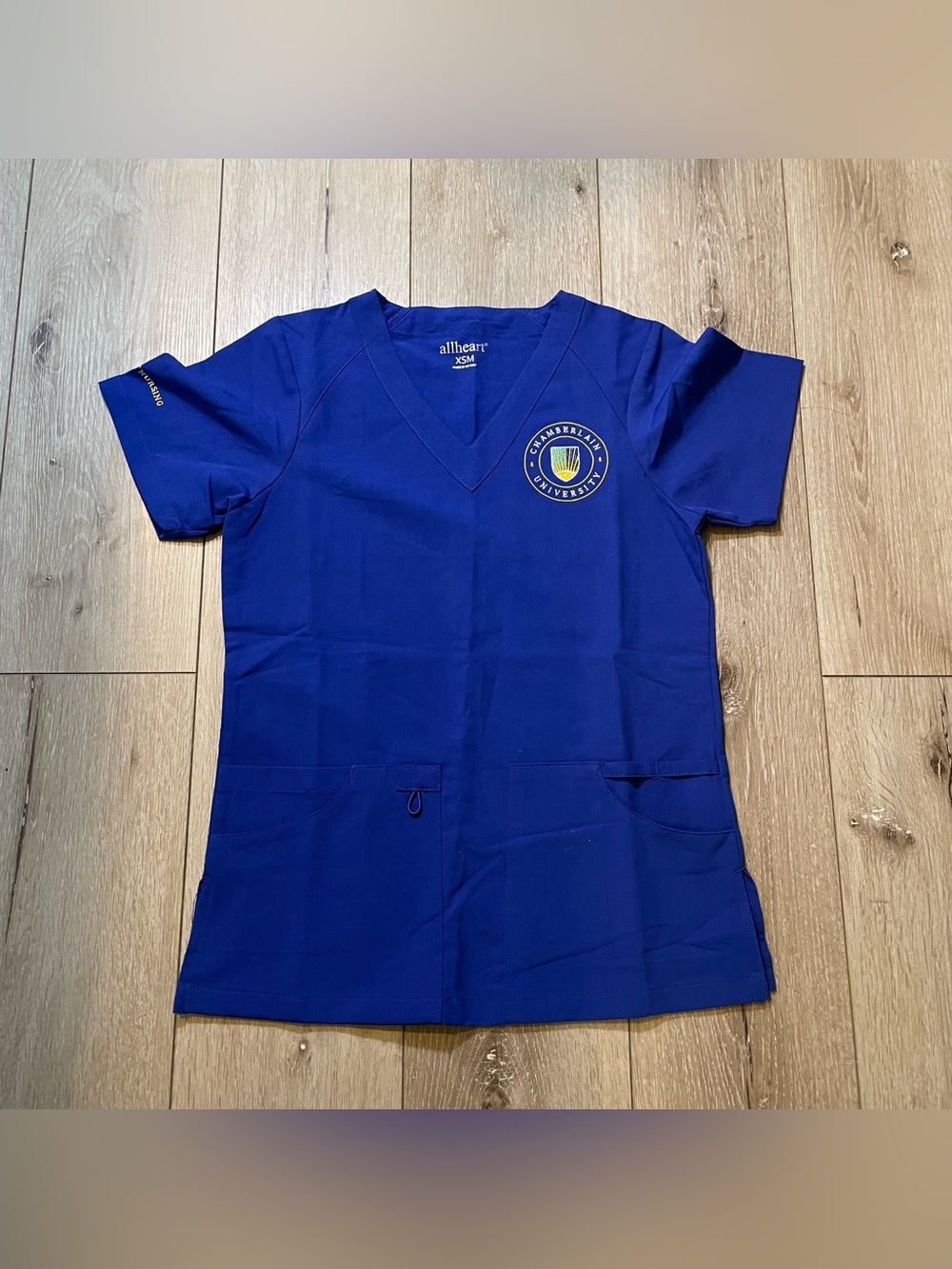 Chamberlain University Nursing Scrubs Top Size XS Allheart Royal Blue